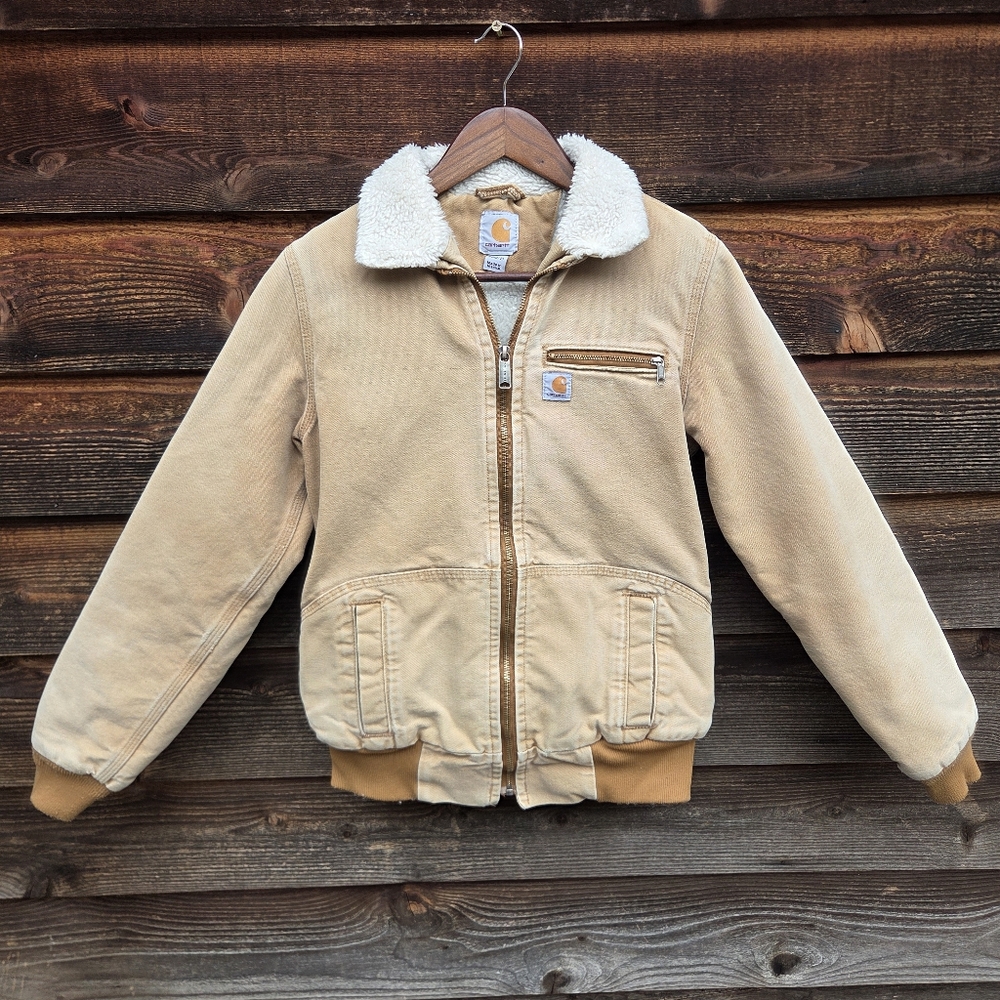 Carhartt Tan Corduroy Bomber Jacket with Sherpa Collar - Picture 3 of 7